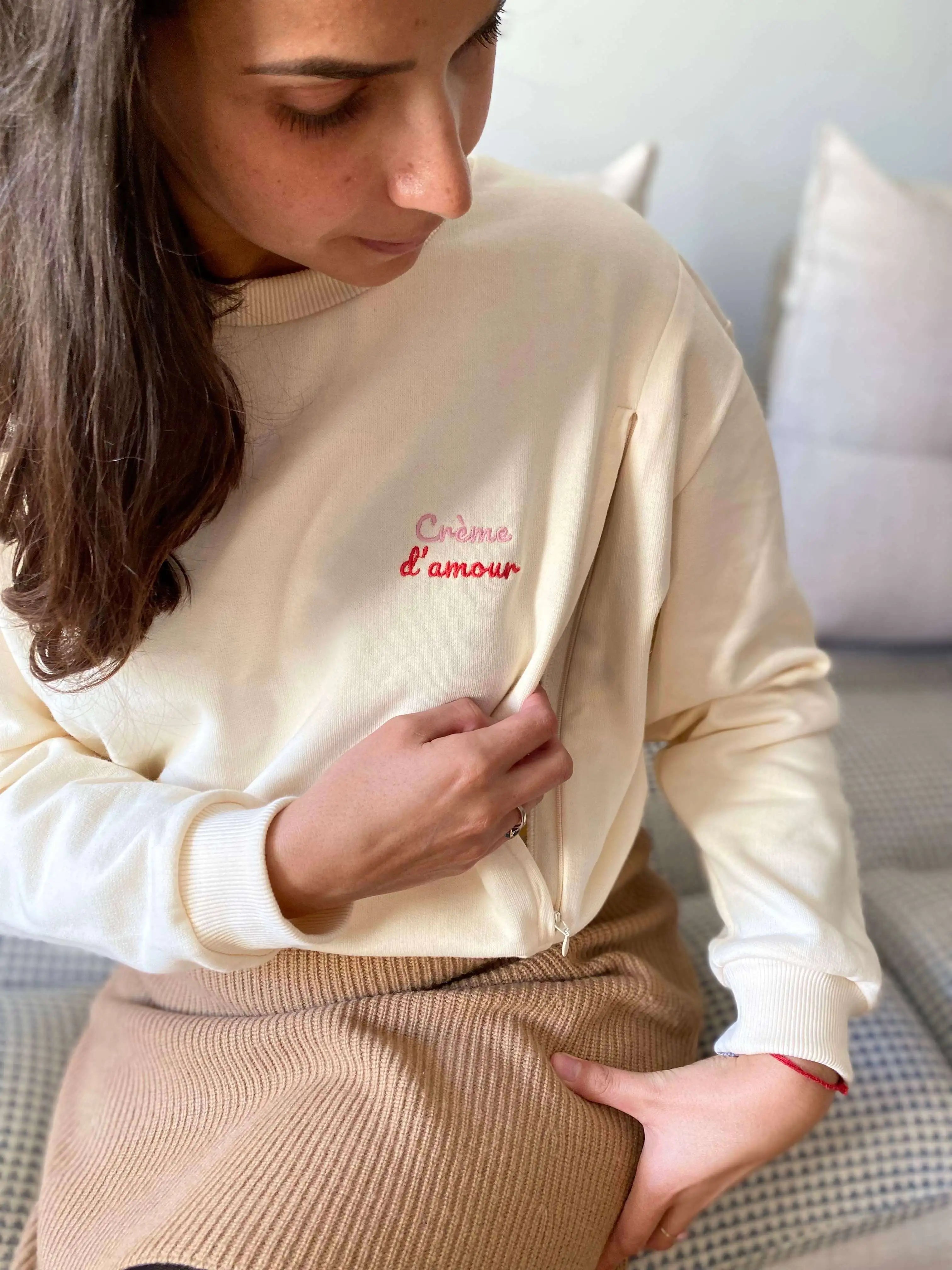 sweat brodé pour maman allaitement zips