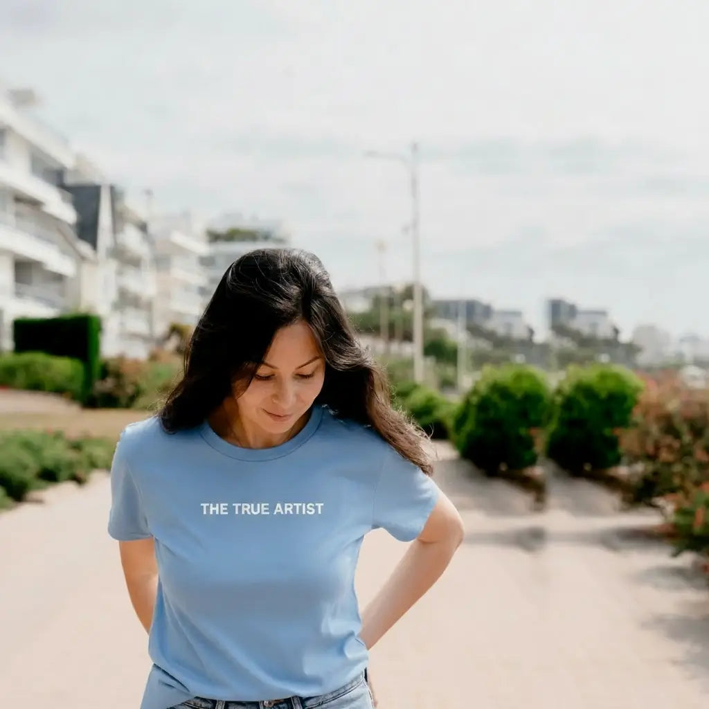 T-shirt d'allaitement en coton bleu ciel LIMKY avec ouvertures zippées "The true artist"