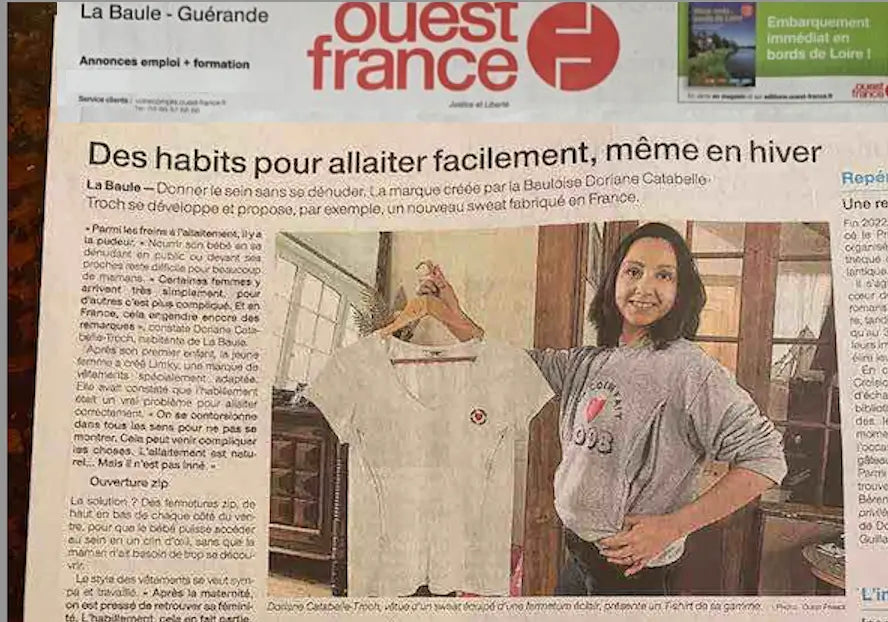 LIMKY marque pour les mamans et futures maman proposant des vêtements d'allaitement - article publié dans le ouest france 2023