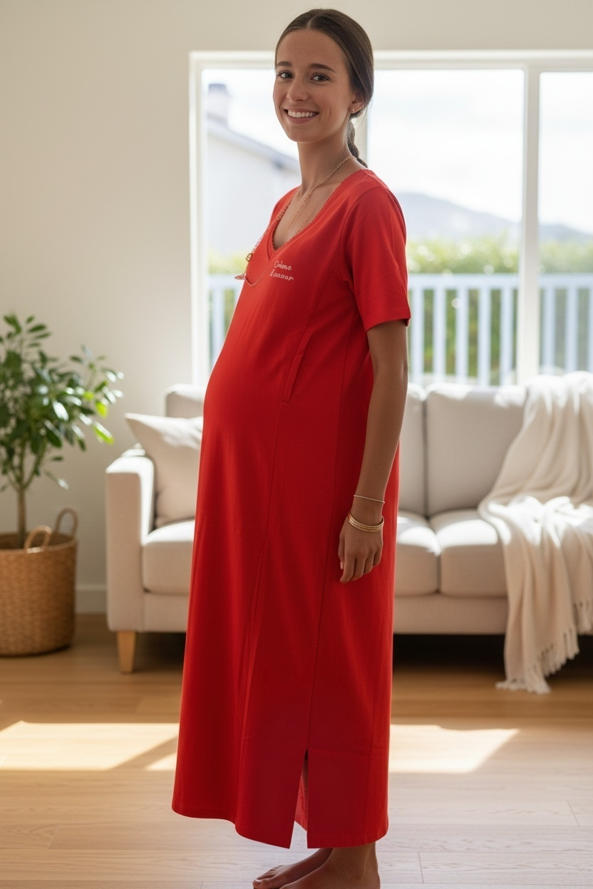 Robe Longue Grossesse et Allaitement "Crème d'Amour"