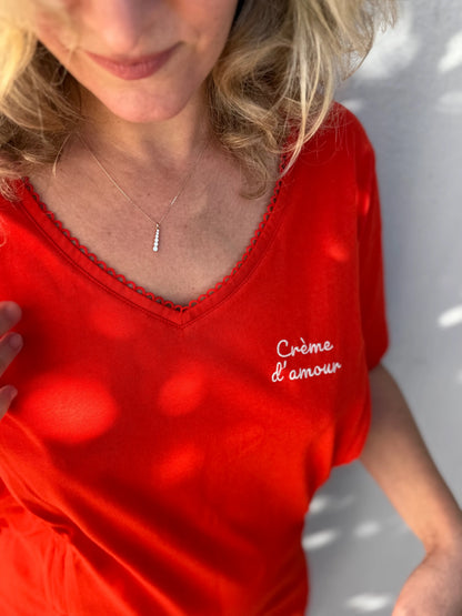 Robe Longue d'allaitement Col V en coton rouge - Crème d'Amour