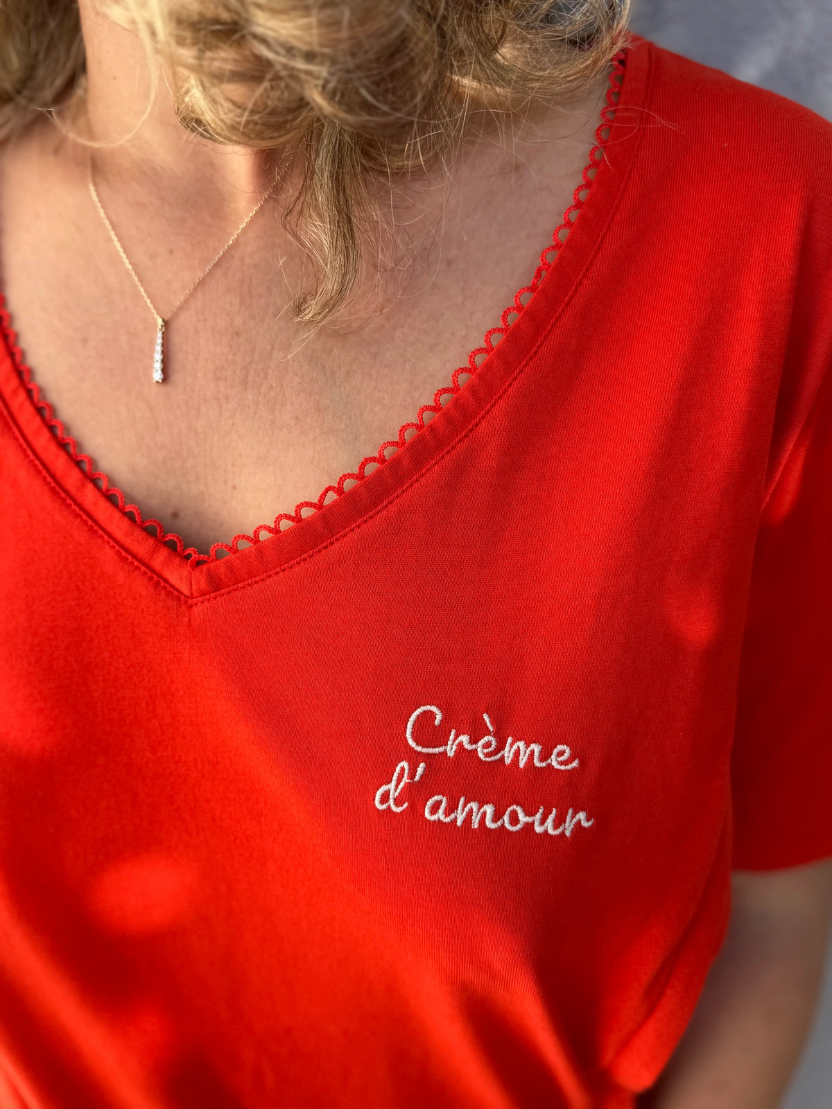 Robe Longue d'allaitement Col V en coton rouge - Crème d'Amour