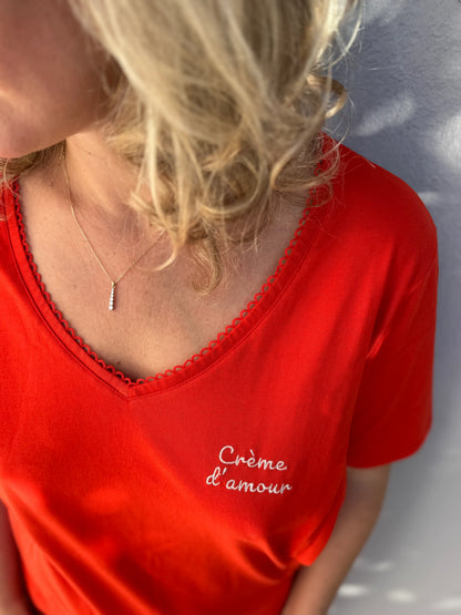 Robe Longue d'allaitement Col V en coton rouge - Crème d'Amour