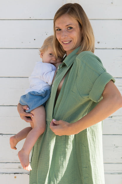 robe de grossesse et allaitement pour accompagner maman tout au long de sa maternité et allaiter partout tout le temps, avec une coupe ajustée et adaptée pour la femme enceinte