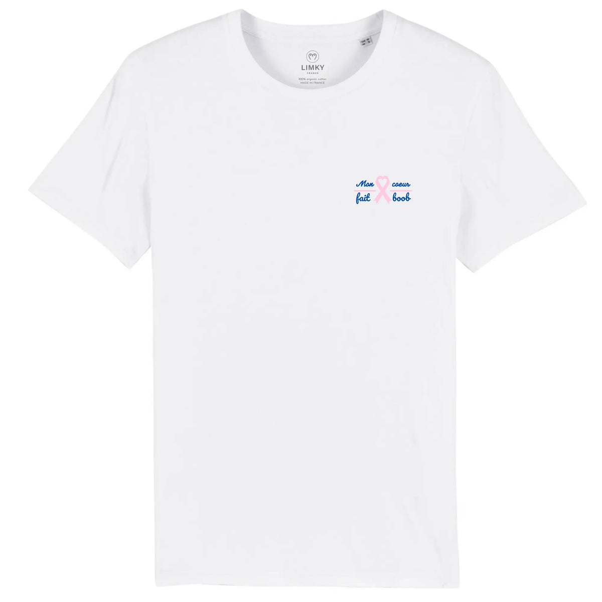 T-shirt unisexe pour octobre rose LIMKY "Mon coeur fait boob" en coton ultra doux effet " afin de sensibiliser au dépistage du cancer du sein.
Un t-shirt idéal à acheter et à porter en octobre pour soutenir les malades du cancer du sein. une partie des bénéfices est reversé à l'association skin qui oeuvre au quotidien pour les personnes atteintes de cette maladie.